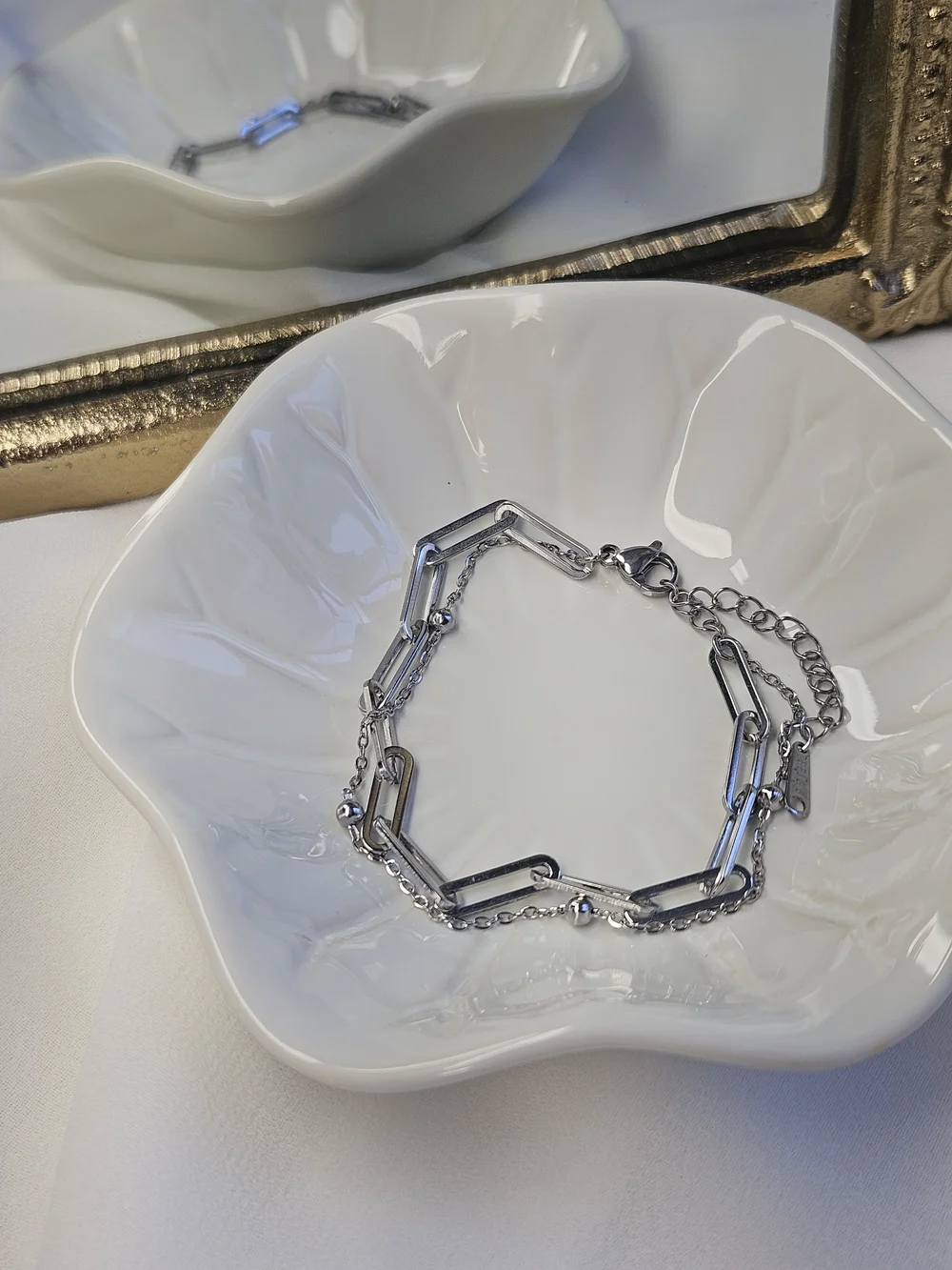 The Malibu Link Bracelet - Stainless Steel Silver Paperclip Layered